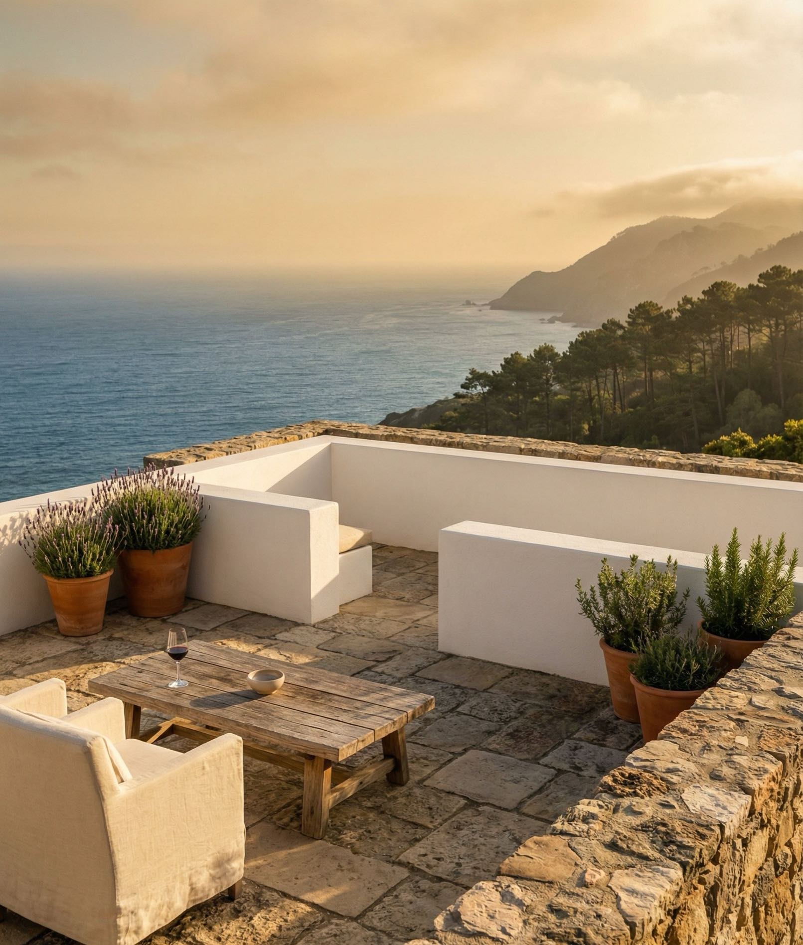 Villa with a terrace at nightfall, Sintra